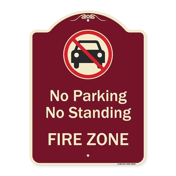 Designer Series-No Parking Or Standing Fire Zone With Graphic, 24" x 18", BU-1824-9958